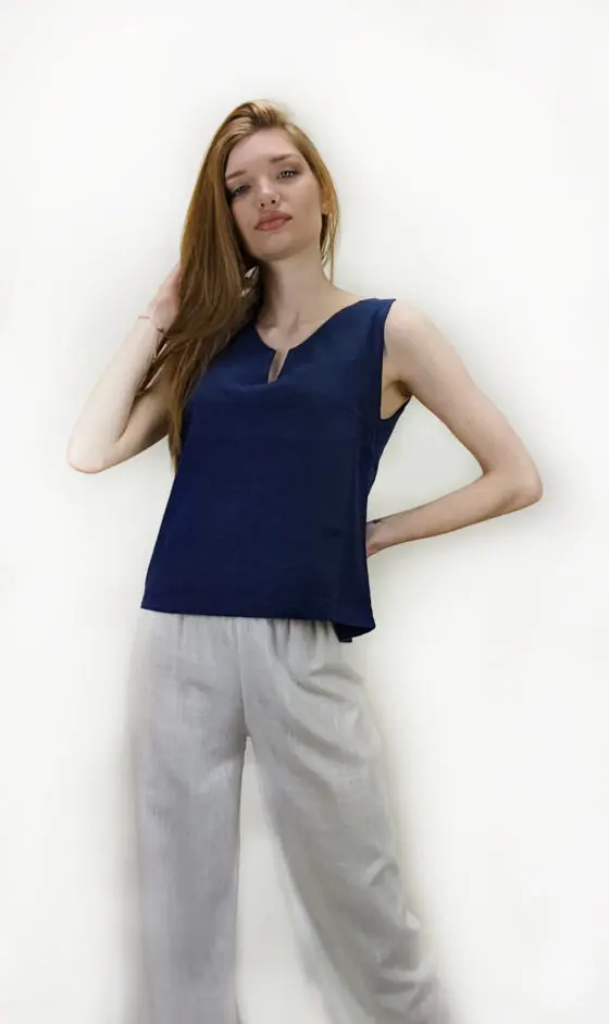 Mixed linen open back tied Top in different colors made in Greece