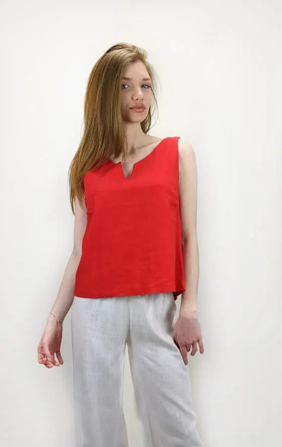 Mixed linen open back tied Top in different colors made in Greece