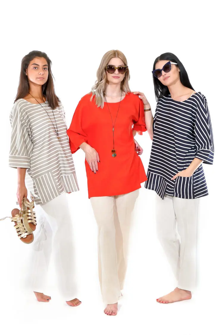 Mixed linen asymmetrical Blouse with side pockets made in Greece in a modern line