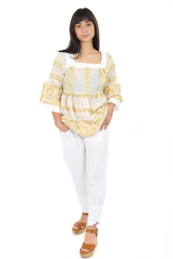 Mixed linen with three-quarter sleeve embroidered in jacquard design