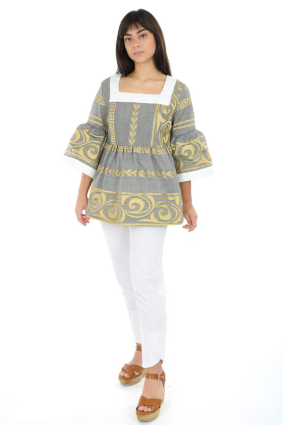 Mixed linen with three-quarter sleeve embroidered in jacquard design