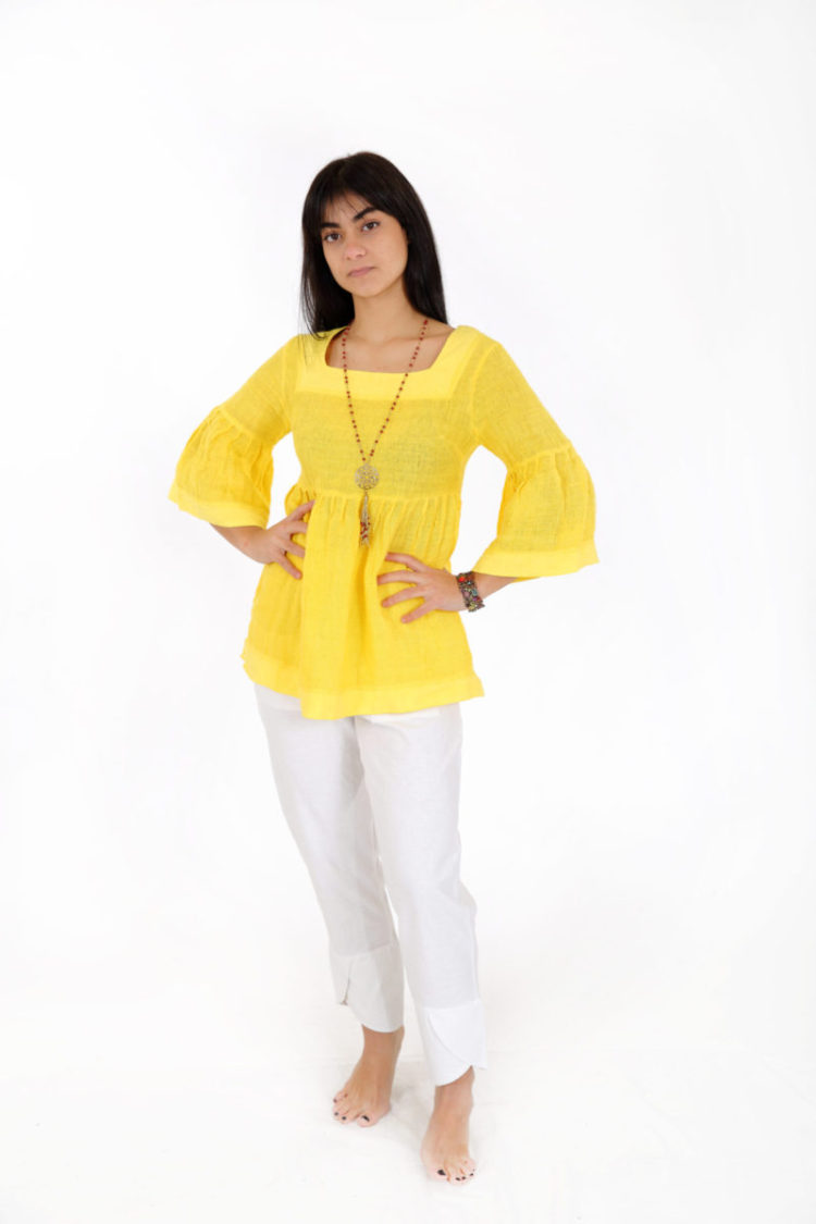 Mixed linen, gauze cloth three-quarter sleeve Blouse made in Greece