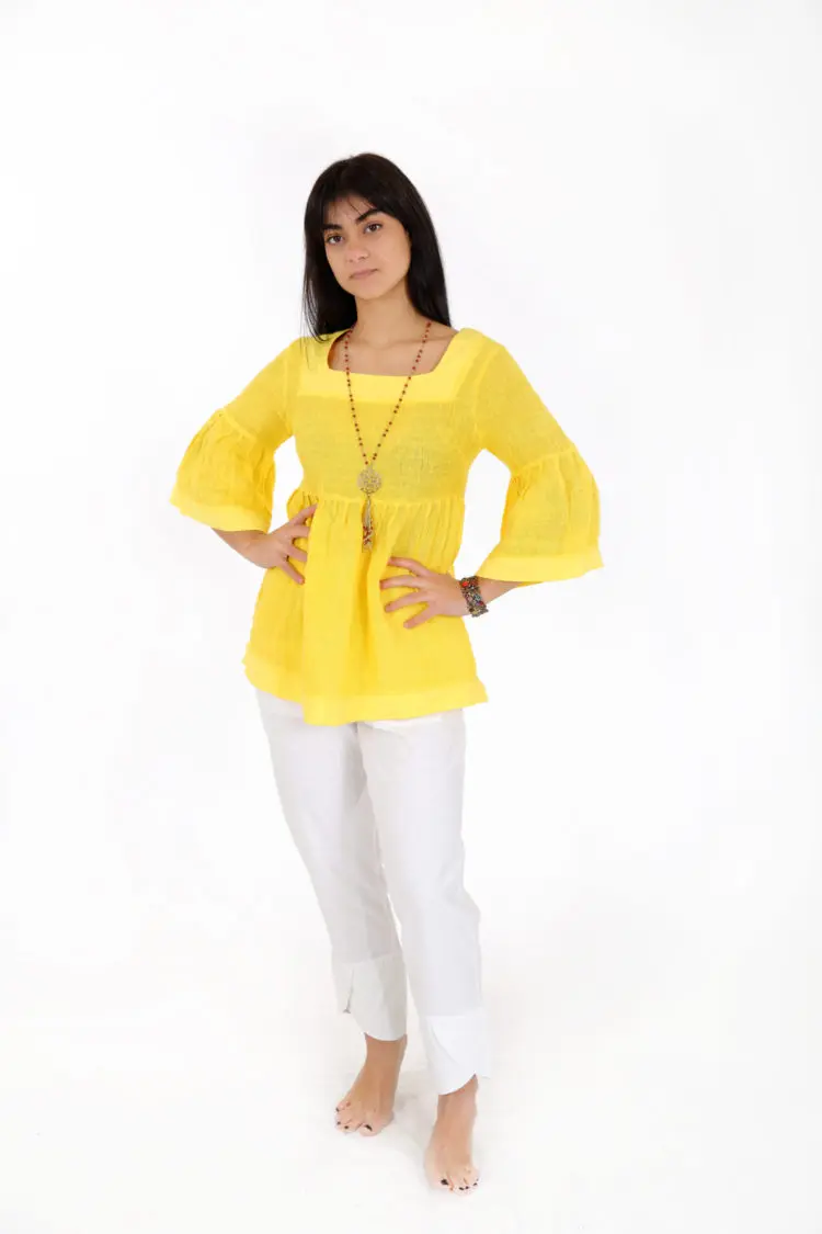 Mixed linen, gauze cloth three-quarter sleeve Blouse made in Greece