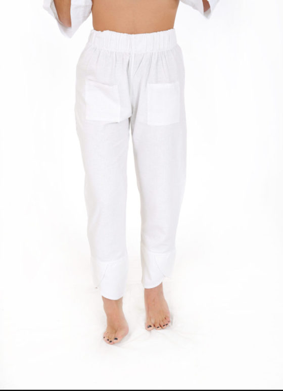 Mixed linen pant, pocket and cuff at the end