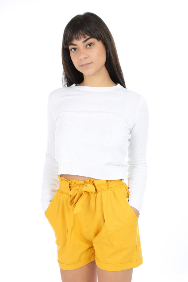 Mixed linen, belt knot pouch shorts that takes off your outfit