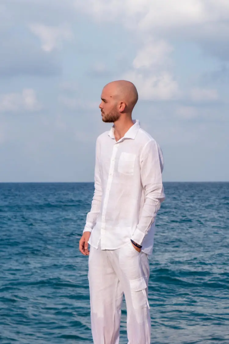 Mixed linen classic cut collar long sleeve Men shirt made in Greece, CLASSIC line for fashion and style