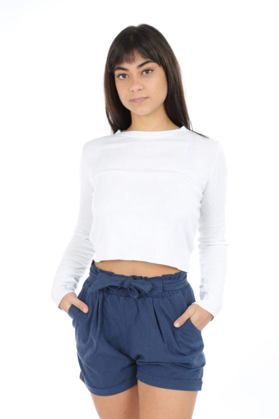 Women Mixed linen shorts with belt tying pouch that takes off your look, made in Greece - Image 5