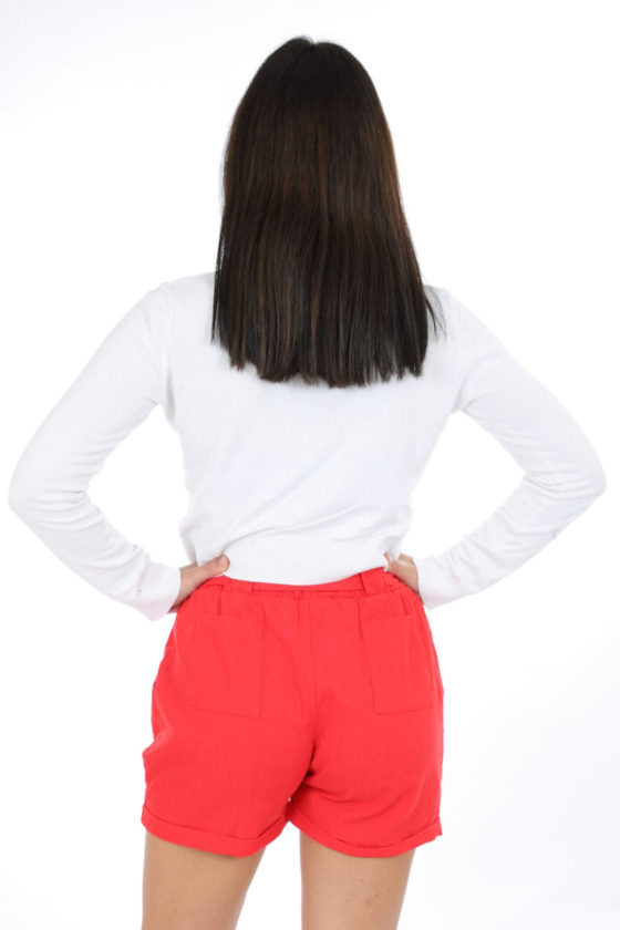 Mixed linen, belt knot pouch shorts that takes off your outfit