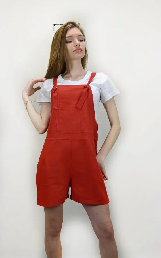 Mixed linen, short Overalls with roll ups at the end