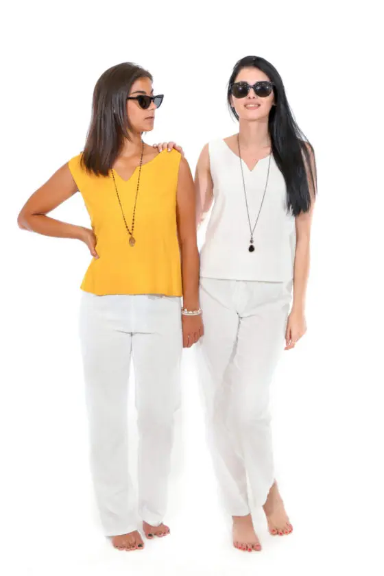 Mixed linen open back tied Top in different colors made in Greece