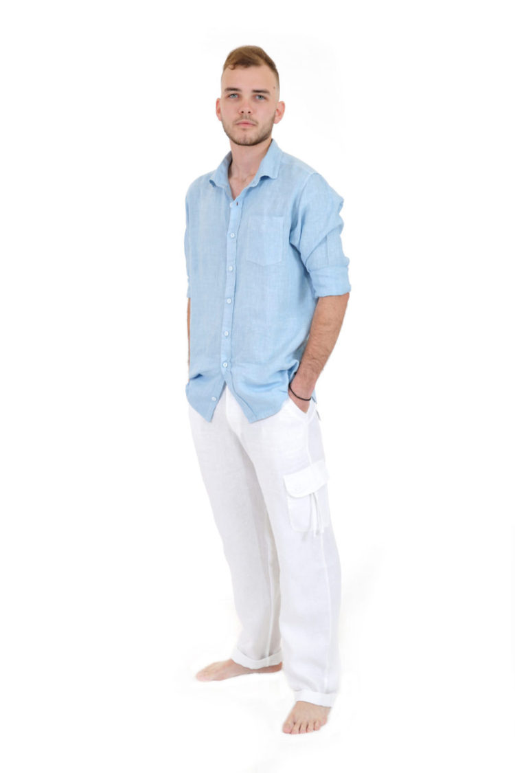 Mixed linen classic cut collar long sleeve Men shirt made in Greece, CLASSIC line for fashion and style