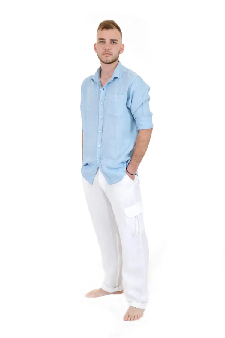 Mixed linen classic cut collar long sleeve Men shirt made in Greece, CLASSIC line for fashion and style