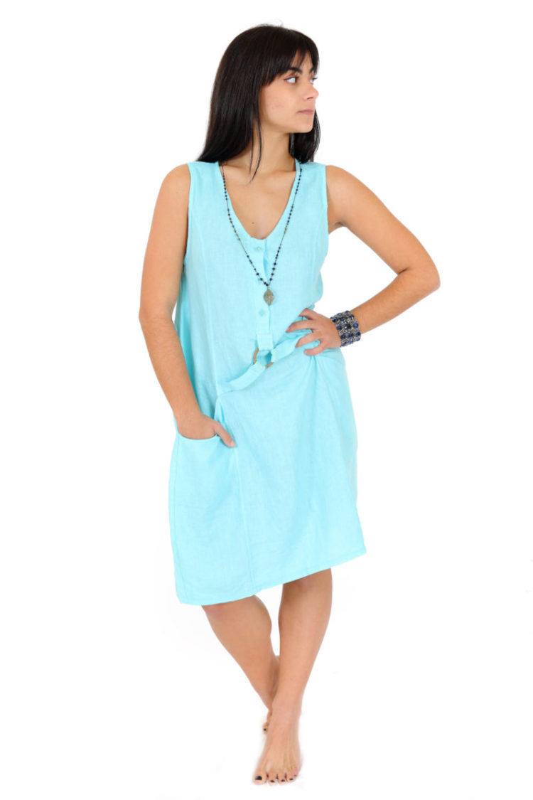 Mixed linen fabric dress bag made in Greece with ring on the chest for unique style!