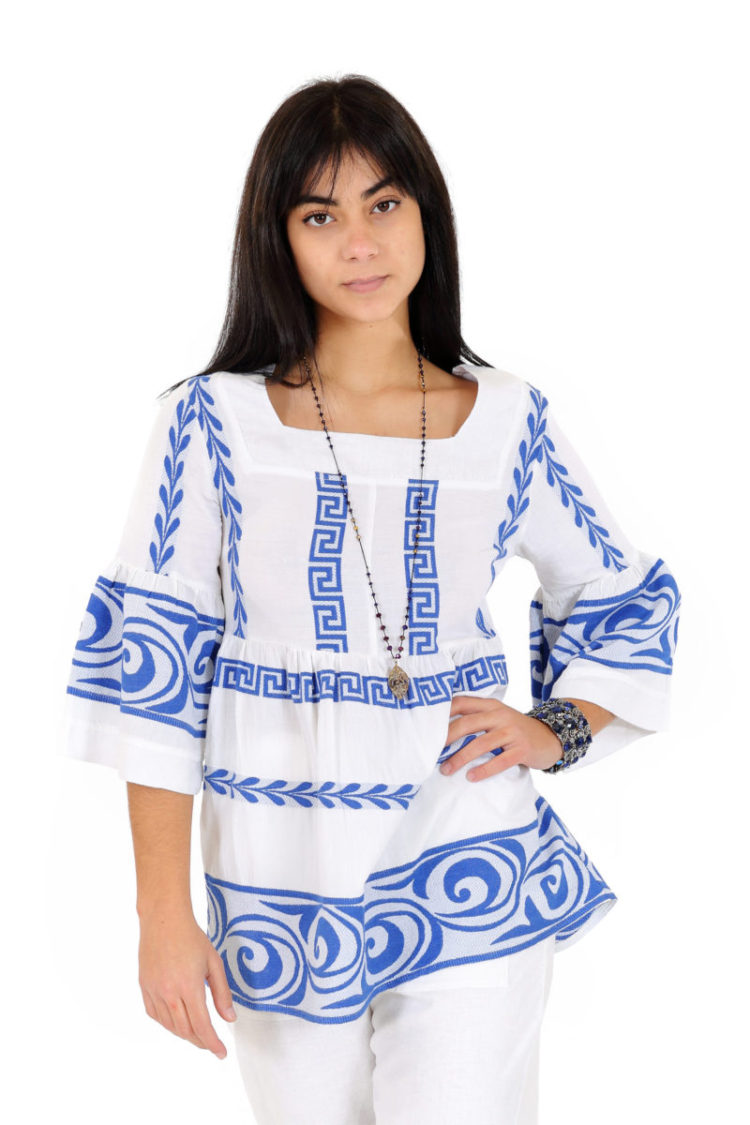 Mixed linen with three-quarter sleeve embroidered in jacquard design