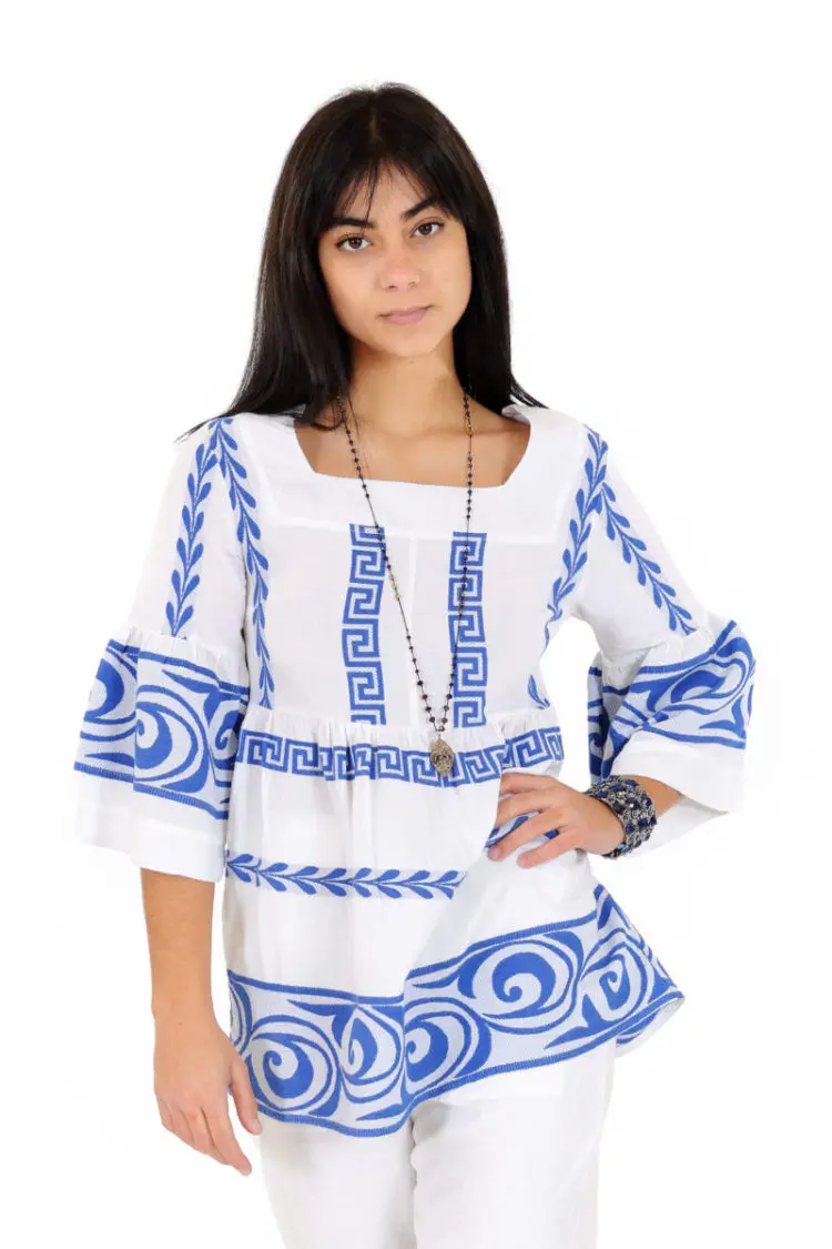 Mixed linen with three-quarter sleeve embroidered in jacquard design